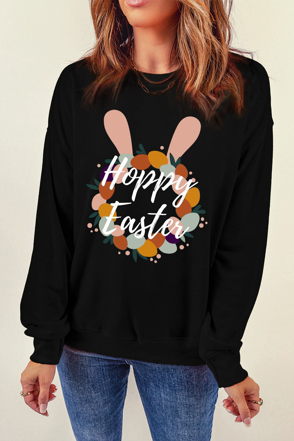 HOPPY EASTER Graphic Dropped Shoulder Sweatshirt-Jewearrings