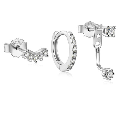 Temperament Matching Zircon Three-piece Set 925 Silver Earrings-Jewearrings