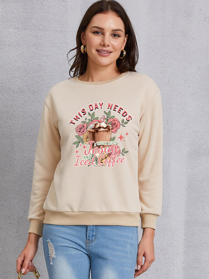 Letter Graphic Round Neck Sweatshirt-Jewearrings