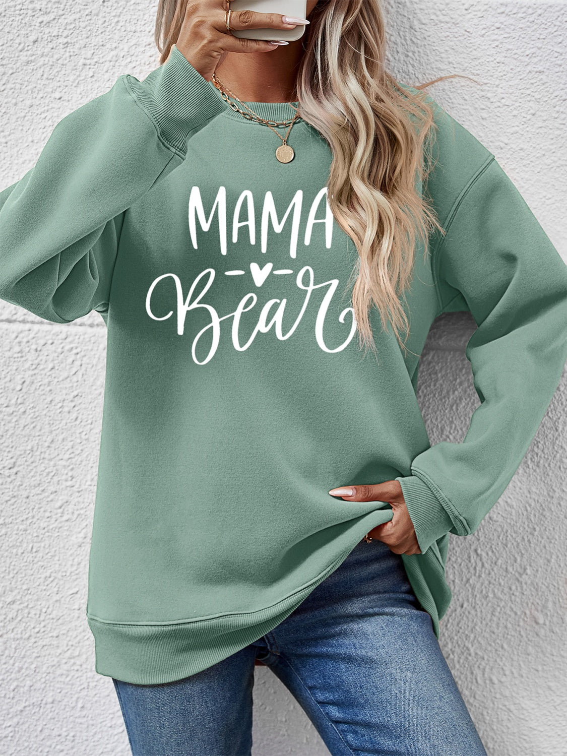 Letter Graphic Round Neck Long Sleeve Sweatshirt-Jewearrings