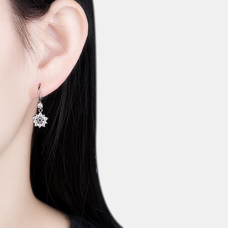 S925 Sterling Silver Zircon Snowflake Earrings Female-Jewearrings