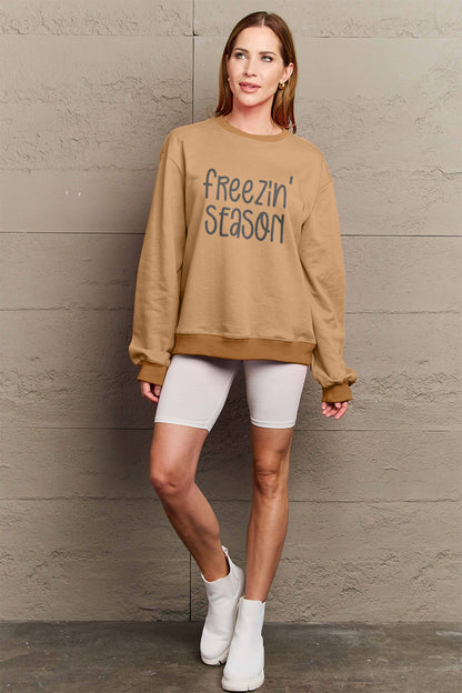 Simply Love Full Size FREEZIN' SEASON Graphic Sweatshirt-Jewearrings