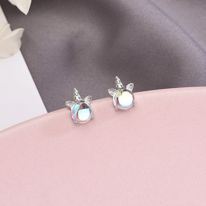 S925 Silver Stud Earrings Female Rainbow Synthetic Glaze-Jewearrings