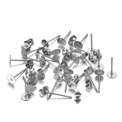 Stainless Steel Studs Flat Disc Stud Holder Auricular Needle Set DIY Earrings-Jewearrings