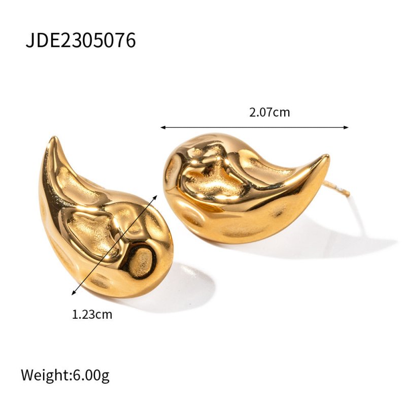 Advanced Design 18K Gold-plated Water Drop Shape Hammered INS Women's Fashion All-match Geometric Earrings-Jewearrings