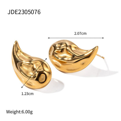 Advanced Design 18K Gold-plated Water Drop Shape Hammered INS Women's Fashion All-match Geometric Earrings-Jewearrings