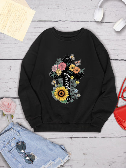 Graphic Round Neck Dropped Shoulder Sweatshirt-Jewearrings