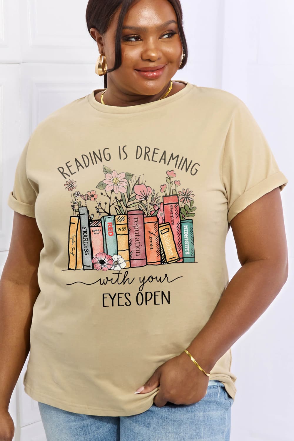 Simply Love Simply Love Full Size READING IS DREAMING WITH YOUR EYES OPEN Graphic Cotton Tee-Jewearrings