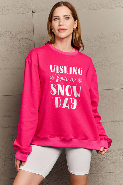 Simply Love Full Size WISHING FOR A SNOW DAY Round Neck Sweatshirt-Jewearrings