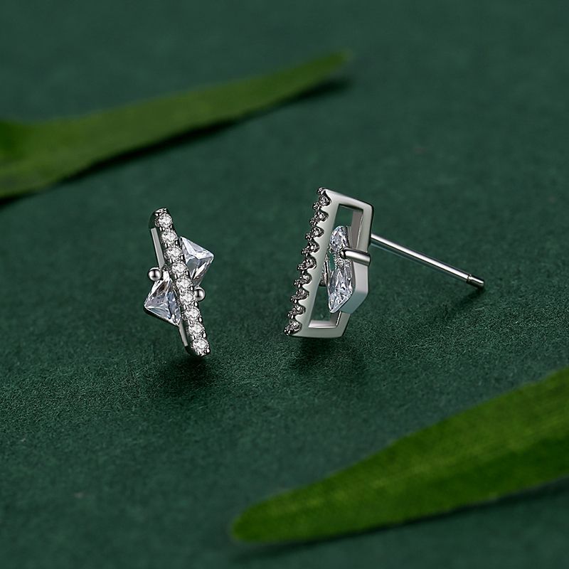 S925 Sterling Silver Sugar Cube Earrings With Diamonds-Jewearrings