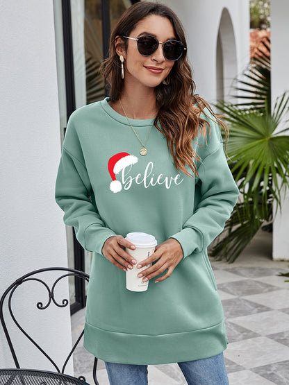 BELIEVE Graphic Tunic Sweatshirt-Jewearrings