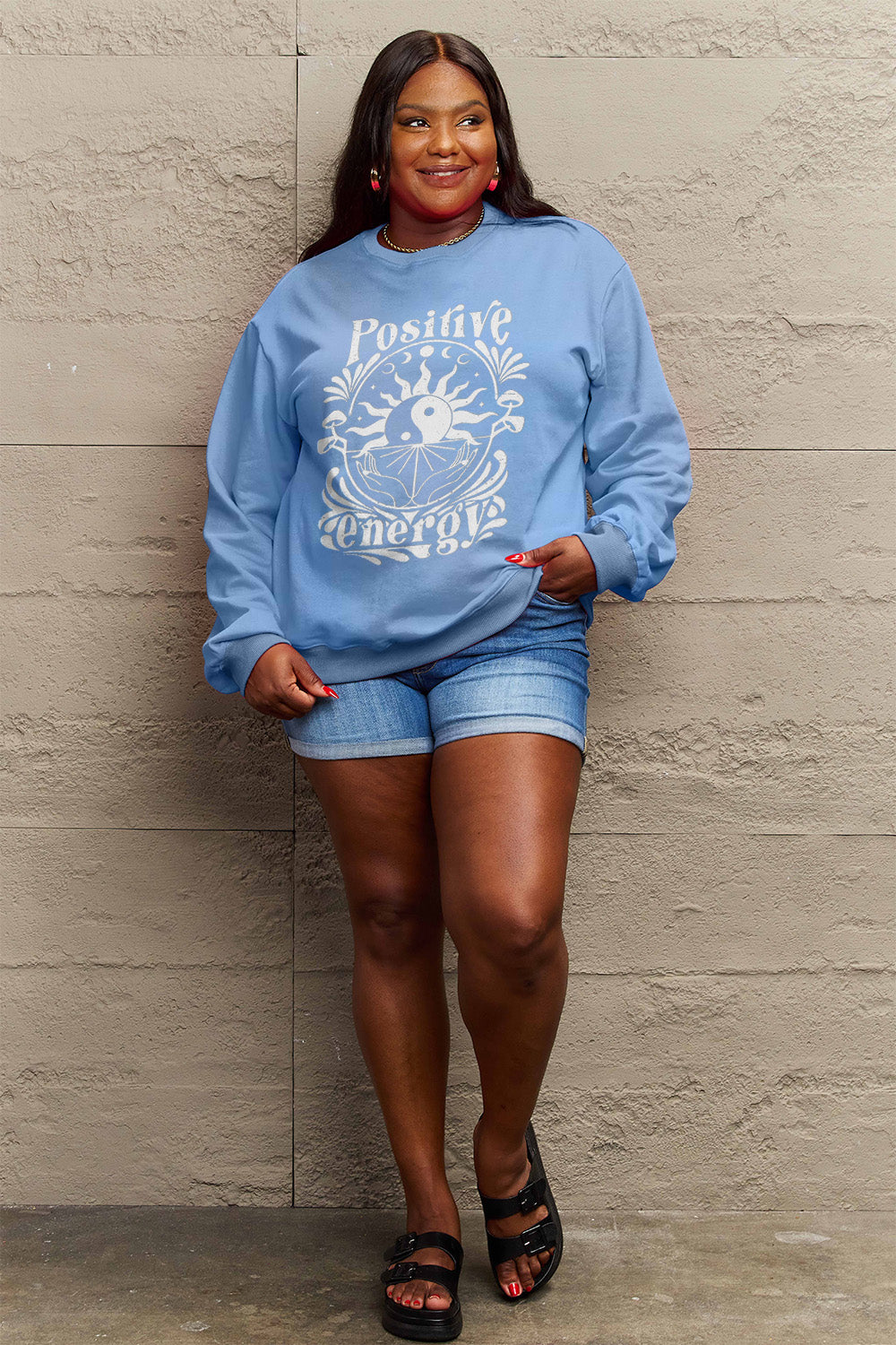 Simply Love Full Size POSITIVE ENERGY Graphic Sweatshirt-Jewearrings