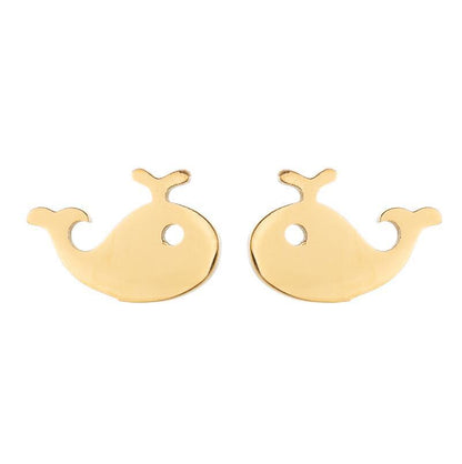 Water Jet Whale Stud Earrings Stainless Steel Net Red Jewelry-Jewearrings