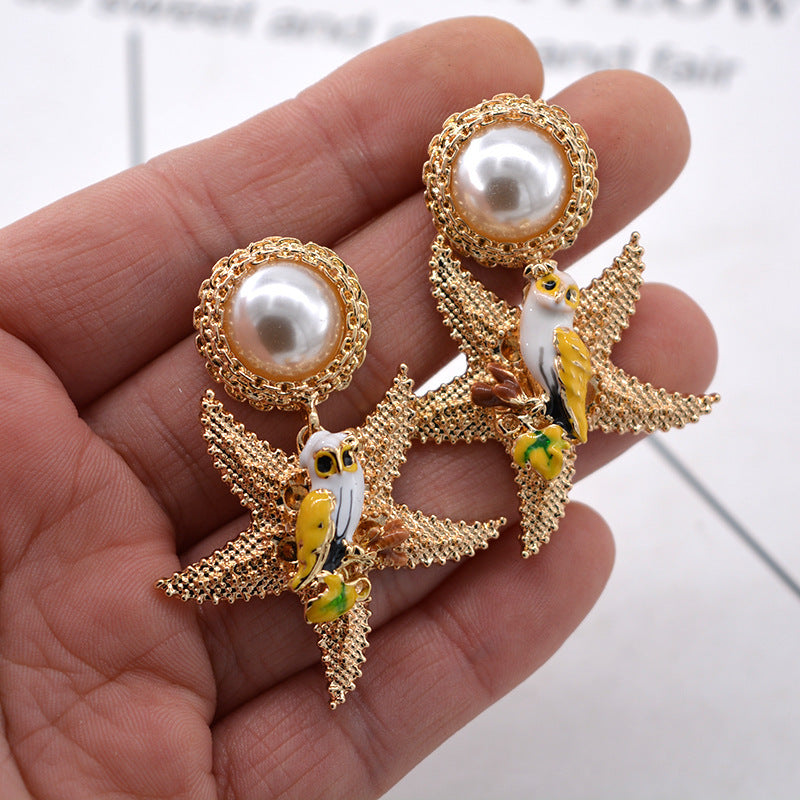 Starfish Pearl Earrings Earrings Korean Fashion Earrings-Jewearrings