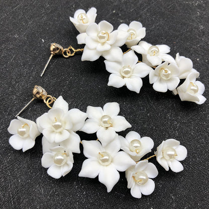 Women's Fashion Ceramic Flower Ear Clip Earrings-Jewearrings