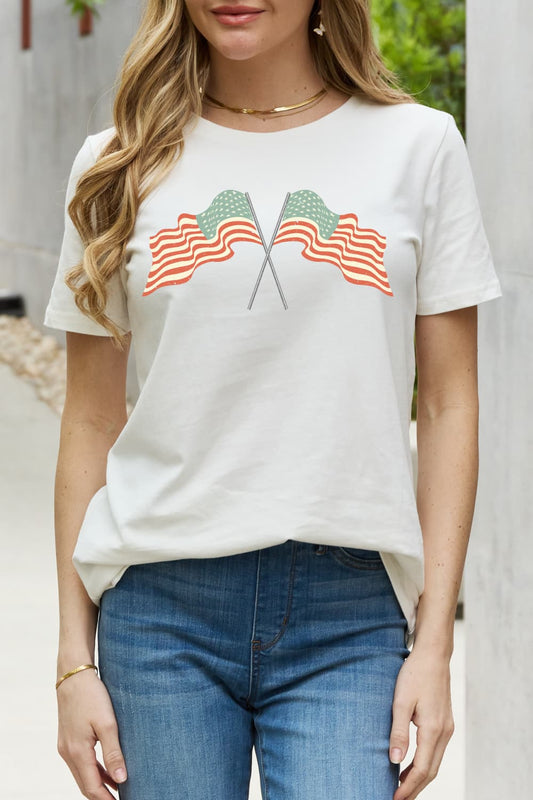 Simply Love US Flag Graphic Cotton Tee-Jewearrings