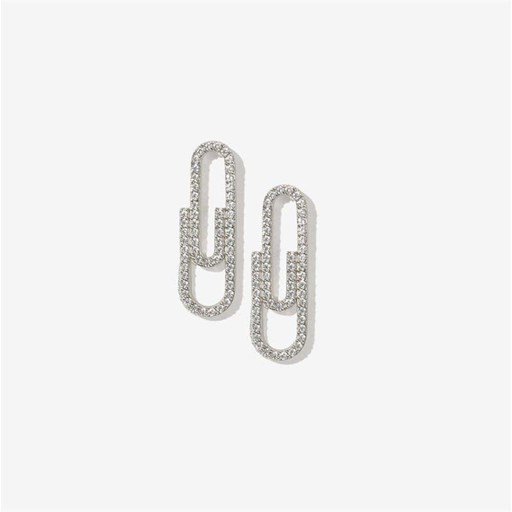 Mini Paperclip Stud Earrings With Diamonds-Jewearrings