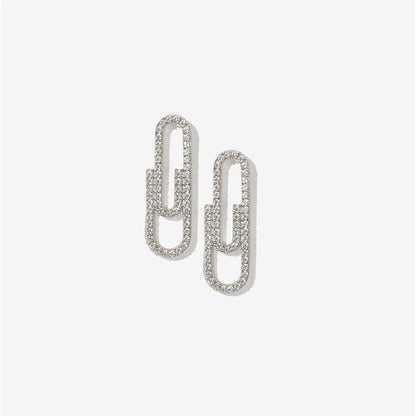 Mini Paperclip Stud Earrings With Diamonds-Jewearrings