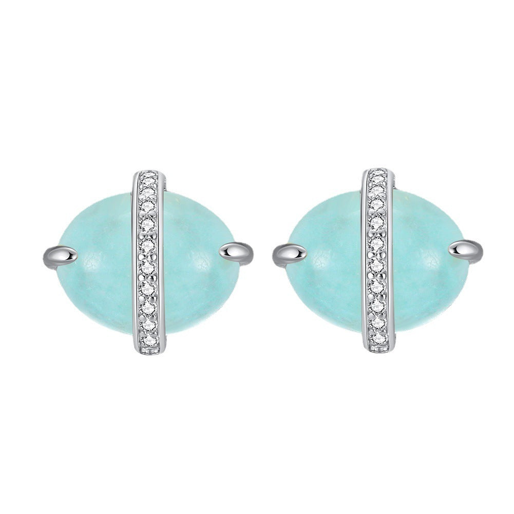 Sterling Silver Oval Stud Earrings With Diamonds-Jewearrings