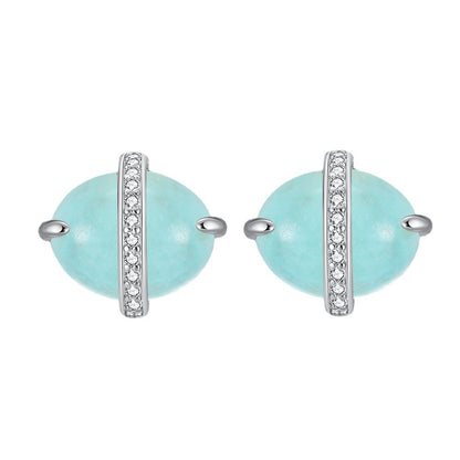 Sterling Silver Oval Stud Earrings With Diamonds-Jewearrings