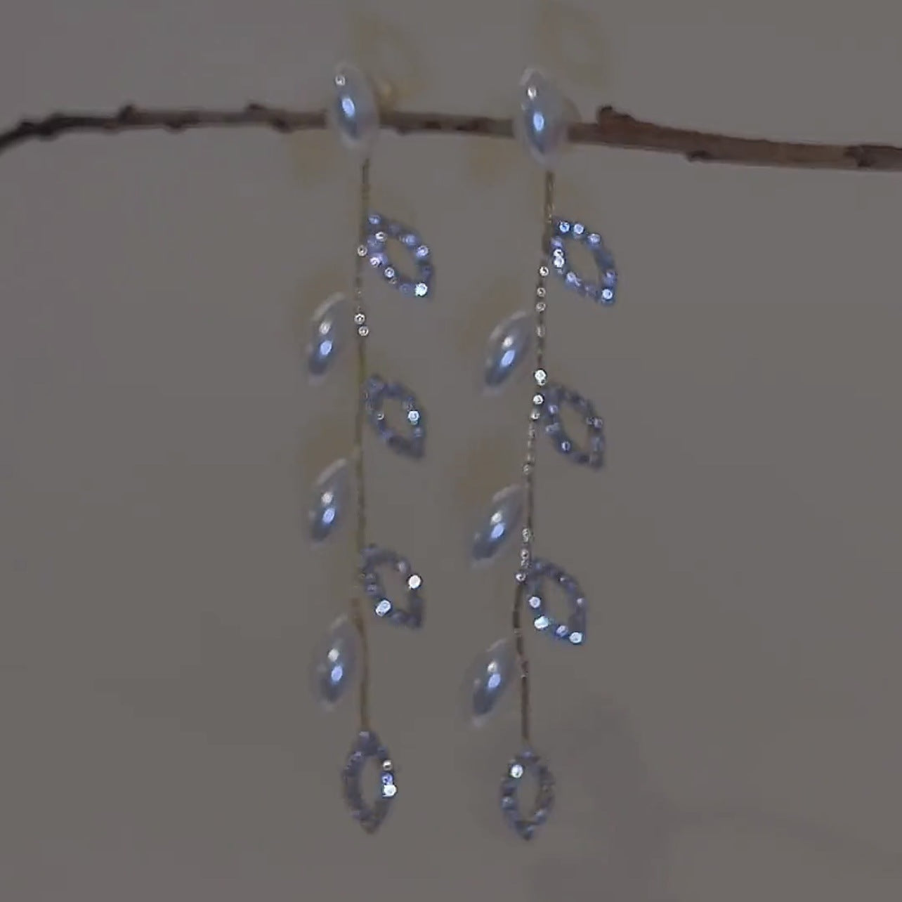 Micropaved Zircon Pearl Willow Leaf Drop Earrings Silver Post-Jewearrings