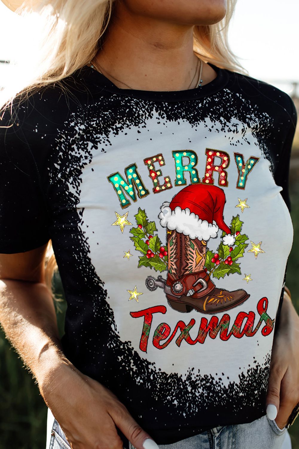 MERRY TEXMAS Round Neck Short Sleeve T-Shirt-Jewearrings