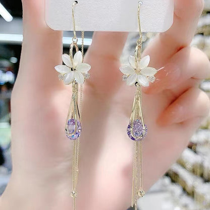 High-grade Super Shiny Green Opal Flowers Hanging Earrings-Jewearrings