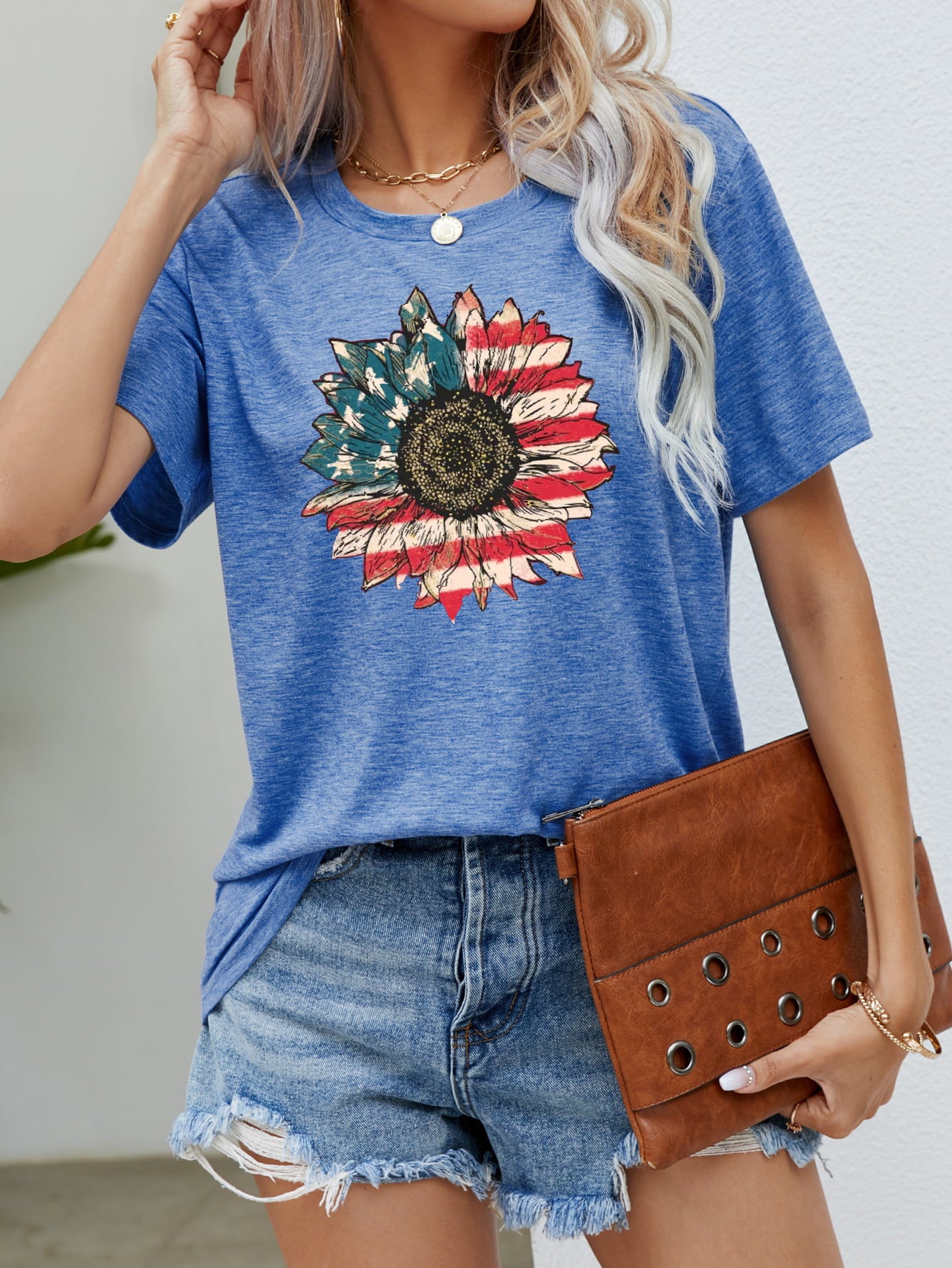 US Flag Flower Graphic Tee-Jewearrings