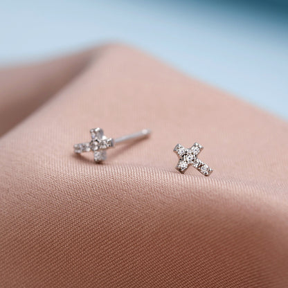 925 Sterling Silver Cross Stud Earrings Maintenance Ear Basic Female-Jewearrings