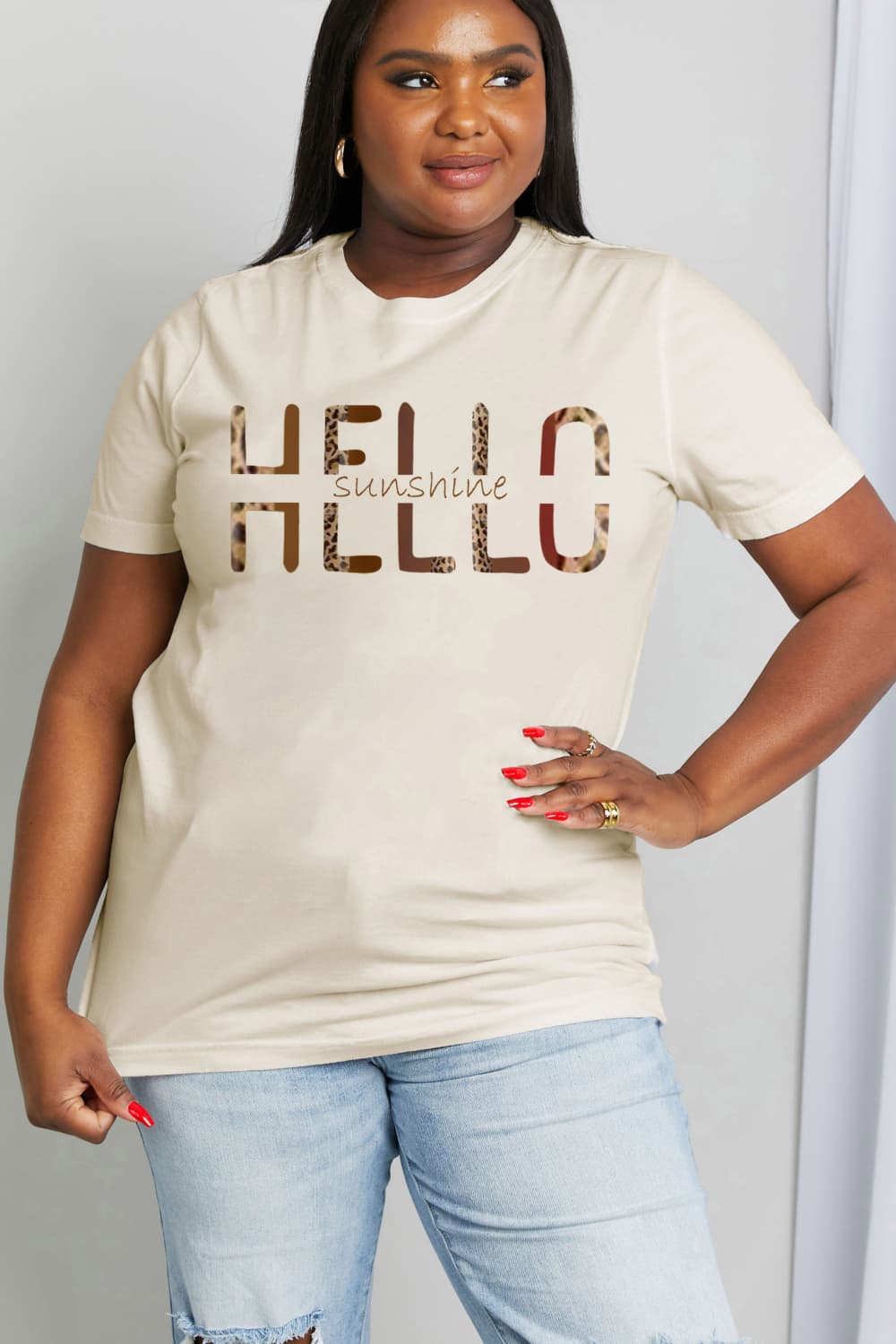 Simply Love Full Size HELLO SUNSHINE Graphic Cotton Tee-Jewearrings