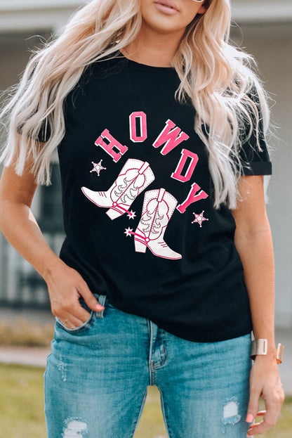 HOWDY Cowboy Boots Graphic Tee-Jewearrings