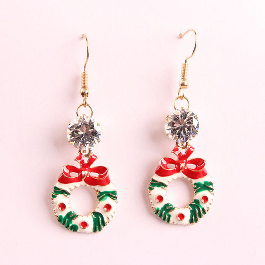 Christmas Bow Wreath Earrings In Europe And America-Jewearrings