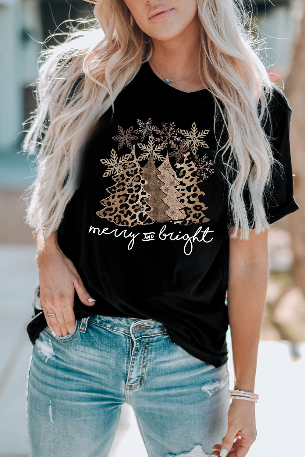 Christmas Tree Graphic Short Sleeve T-Shirt-Jewearrings