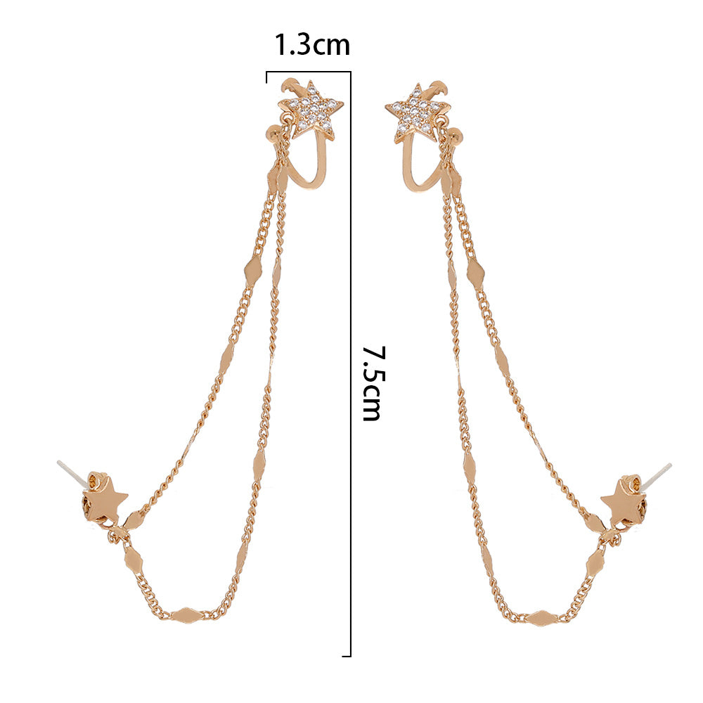 Ear Bone Clip Ear Line Integrated Long Tassel Earrings Micro Set Zircon Five Pointed Star Earrings Ear Clip Jewelry-Jewearrings