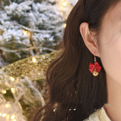 New Year Red Bow Bells Earrings Ear Clips Christmas-Jewearrings