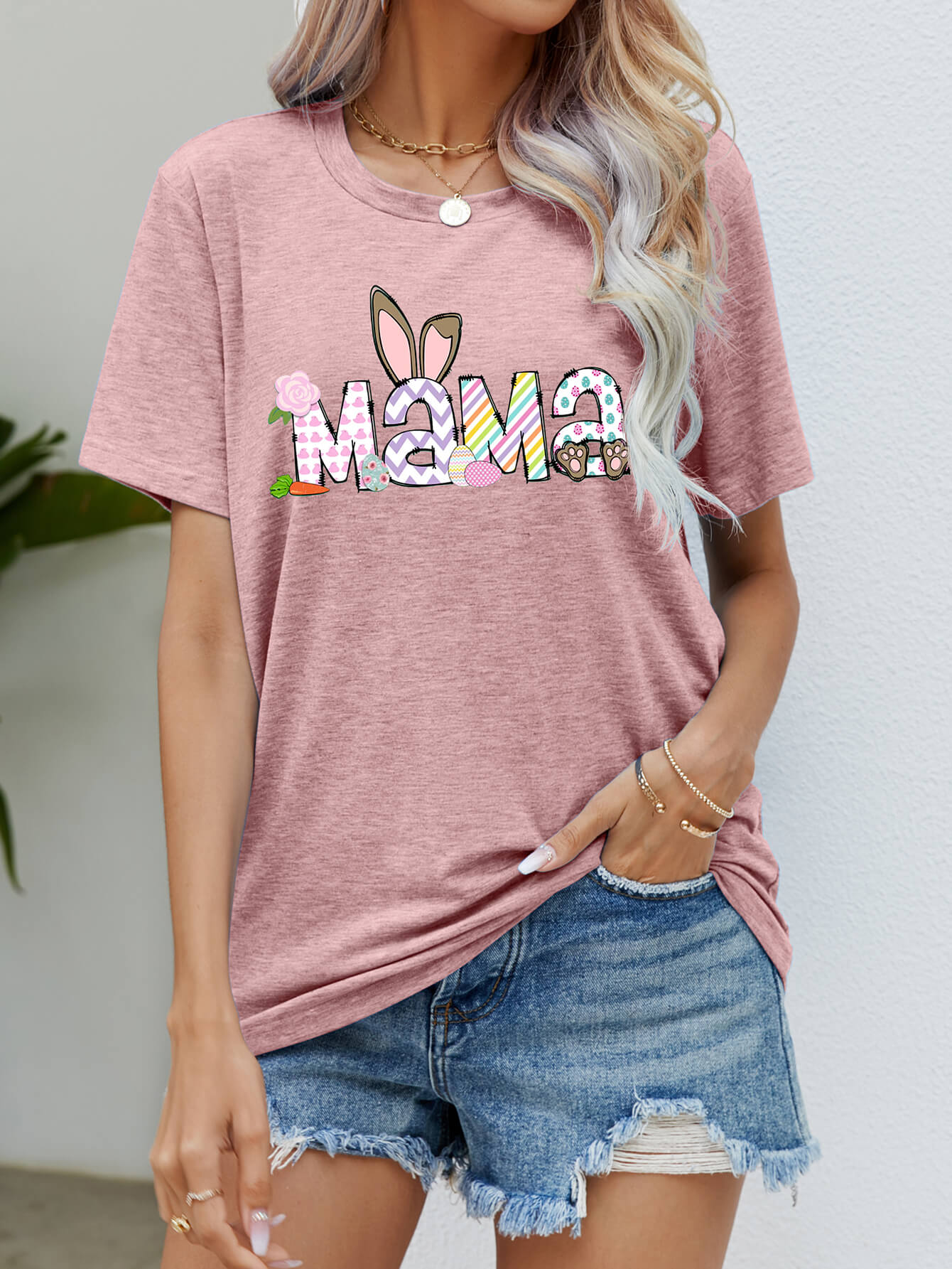 Easter MAMA Graphic Round Neck T-Shirt-Jewearrings