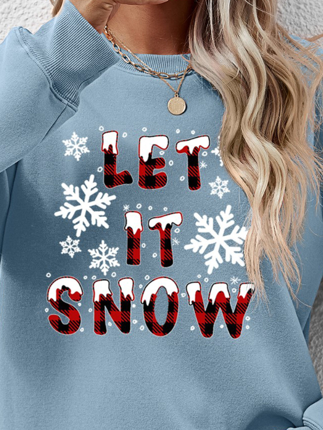 LET IT SNOW Round Neck Long Sleeve Sweatshirt-Jewearrings