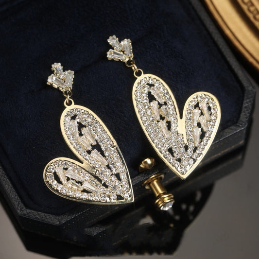 Elegant Lady Loving Heart Zircon Crystal Earrings Crown Silver Needle Cute Fashion Earrings-Jewearrings