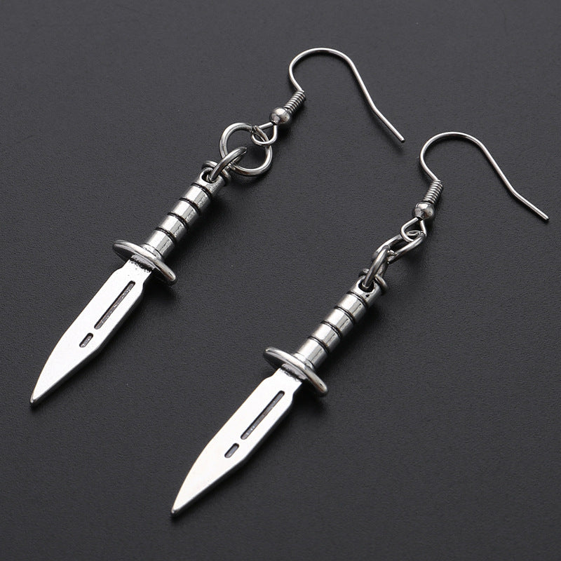 European And American Punk Style Ancient Silver Dagger Earrings-Jewearrings