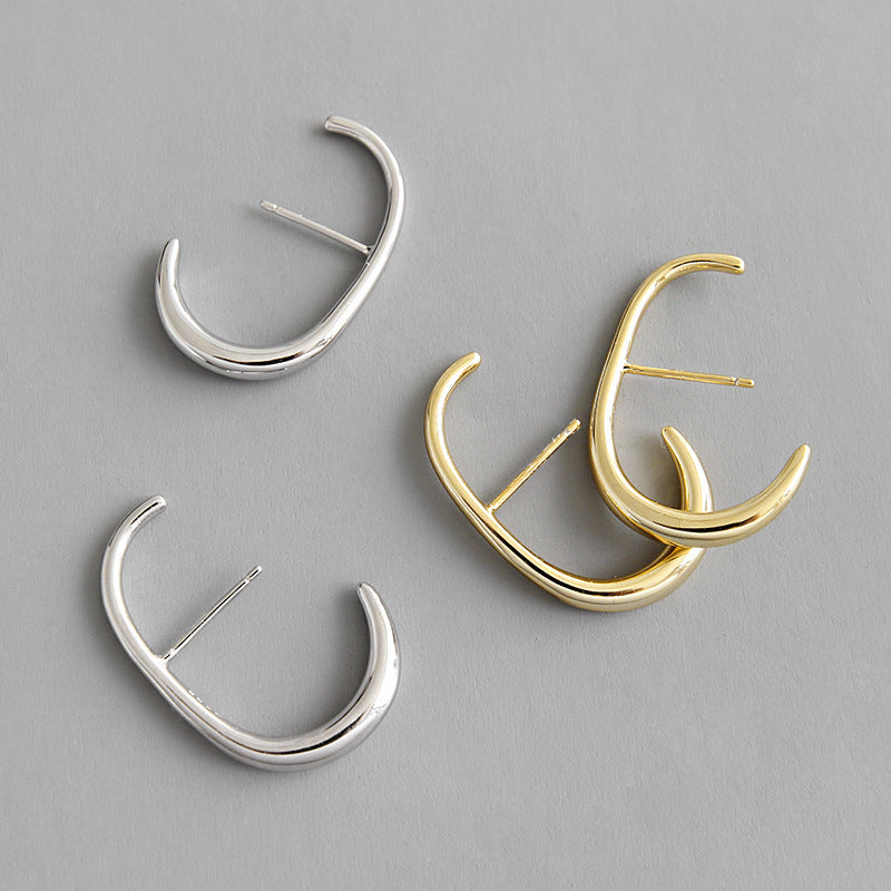 INS Cool Wind Minimalist Type C S925 Sterling Silver Stud Earrings-Jewearrings