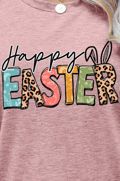 HAPPY EASTER Graphic Round Neck Tee Shirt-Jewearrings