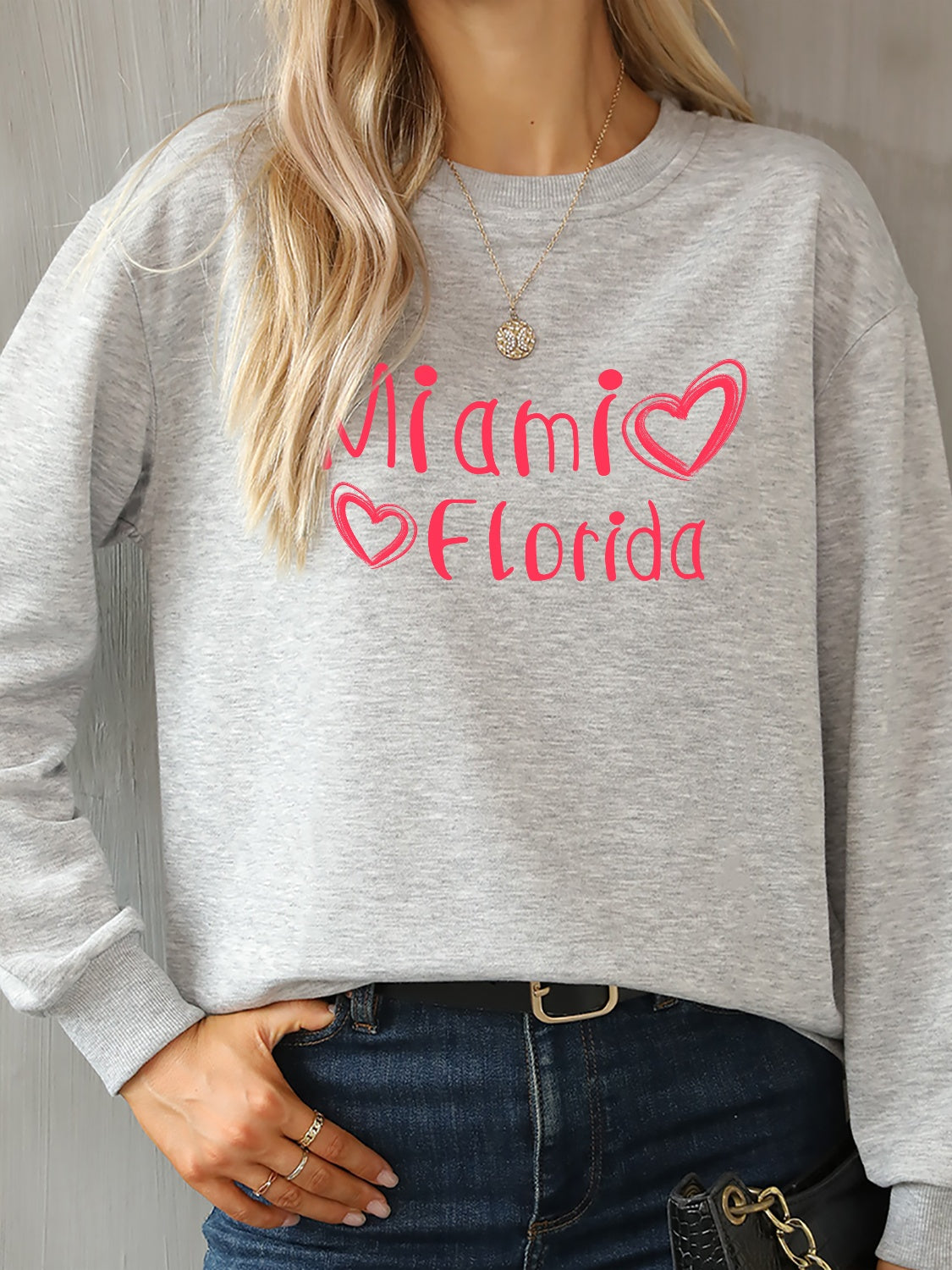 MIAMI FLORIDA Round Neck Dropped Shoulder Sweatshirt-Jewearrings