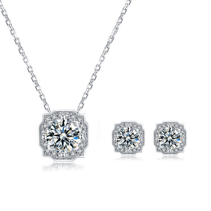 Moissan Light Luxury S925 Sterling Silver Stud Earrings Necklace Set-Jewearrings