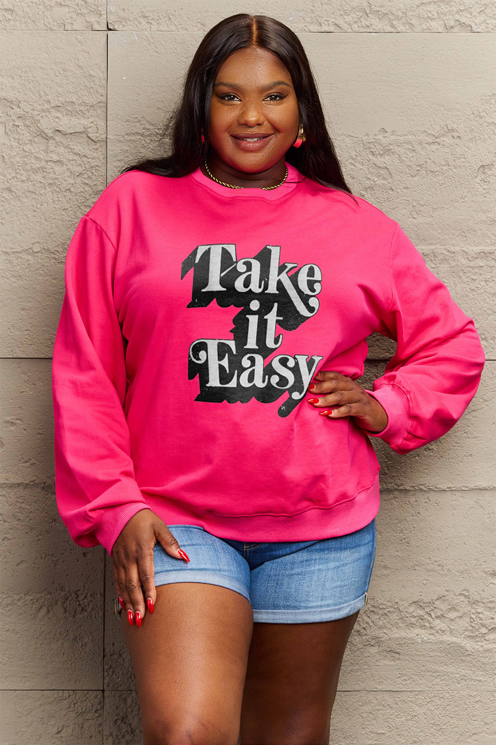 Simply Love Full Size TAKE IT EASY Graphic Sweatshirt-Jewearrings