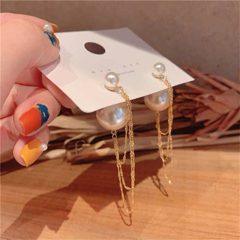 Net Red Design Sense Back Hanging Pearl Earrings-Jewearrings