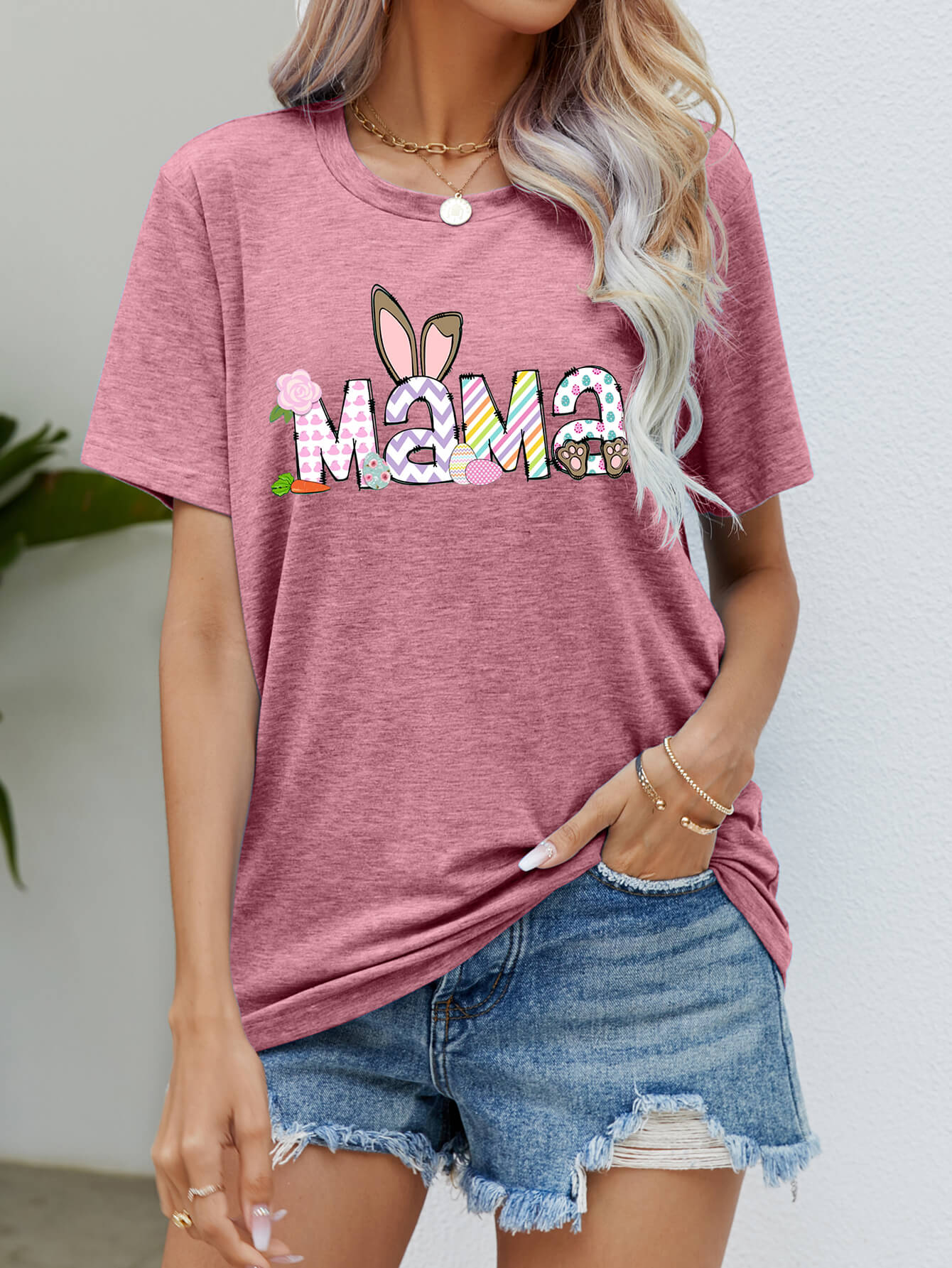 Easter MAMA Graphic Round Neck T-Shirt-Jewearrings