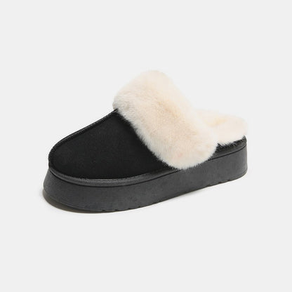 Center-Seam Furry Chunky Platform Slippers-Jewearrings