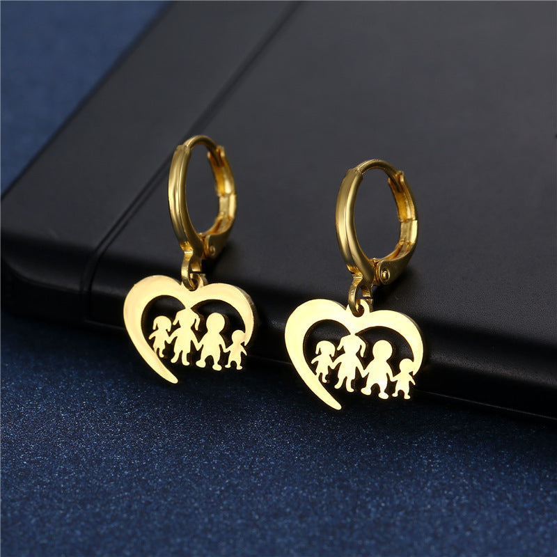 Female Christmas Gift Golden Love Family Series Stud Earrings-Jewearrings