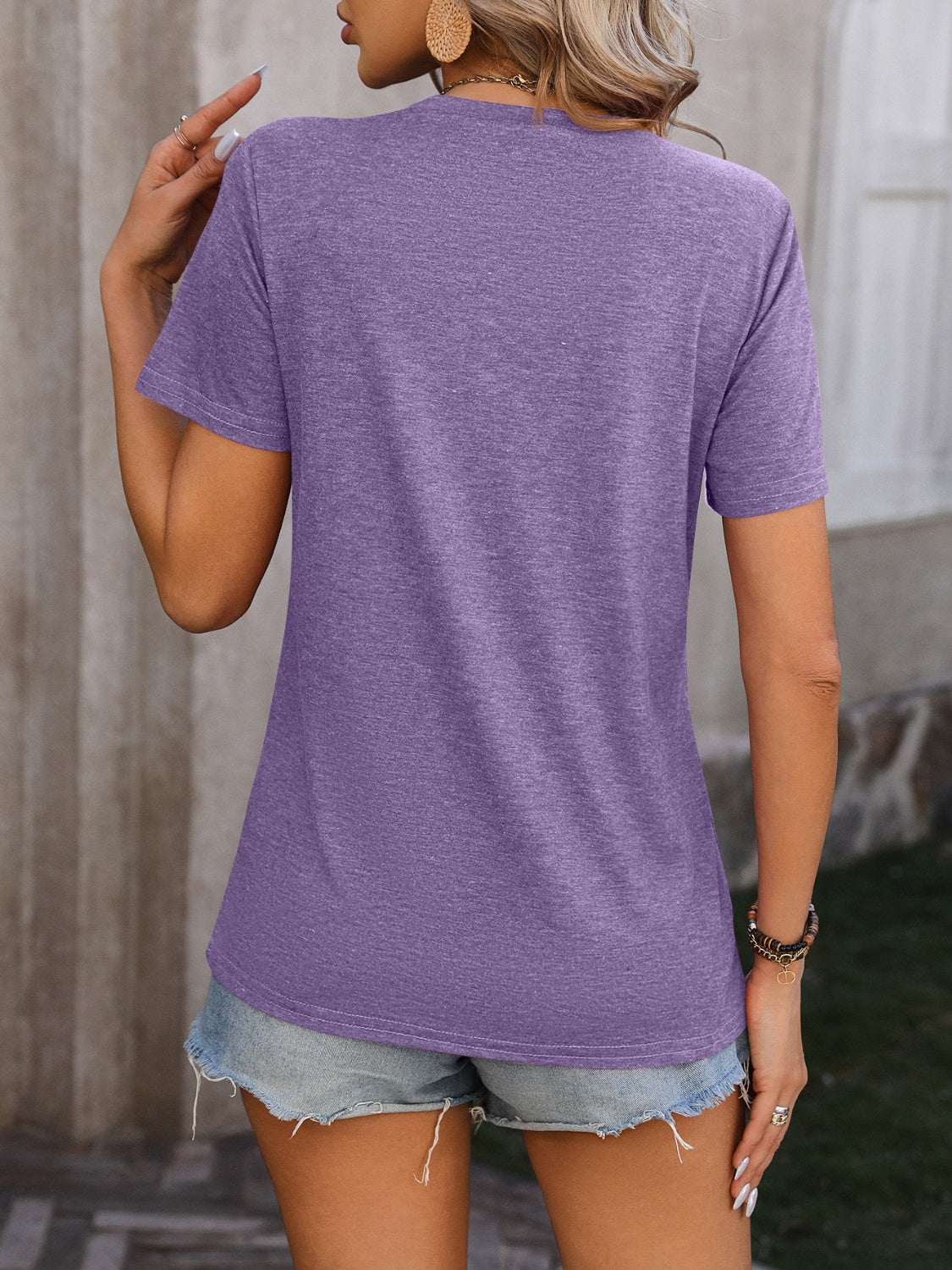 Heathered Round Neck Short Sleeve T-Shirt-Jewearrings