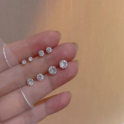 Women's Fashion Simple Pure Silver Zircon Stud Earrings-Jewearrings